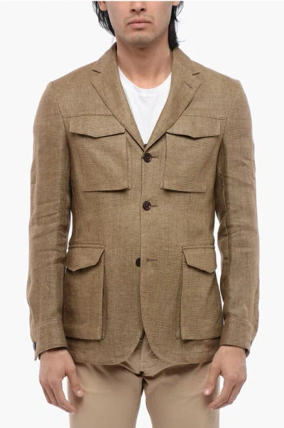 Corneliani Id Pure Linen Identity Utility Blazer In Beige