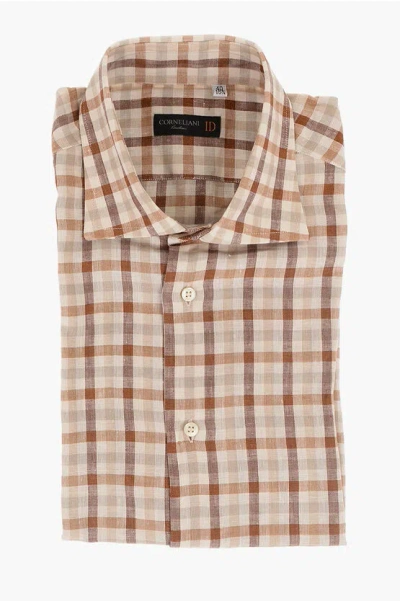 Corneliani Id Short-sleeved Linen Shirt With Plaid Check Motif In Multi