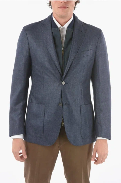 Corneliani Id Solid Color Blazer With Removable Chest Piece In Blue
