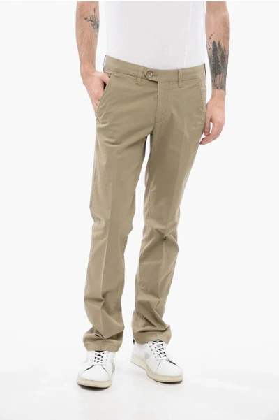 Corneliani Id Stretch Cotton Chinos Pants With Belt Loops In Neutral