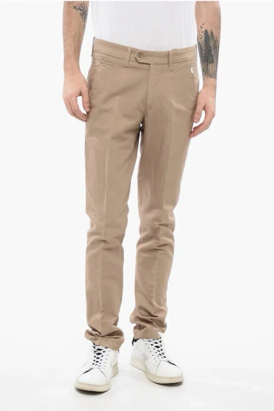 Corneliani Id Solid Color Cotton And Linen Chino Pants In Brown