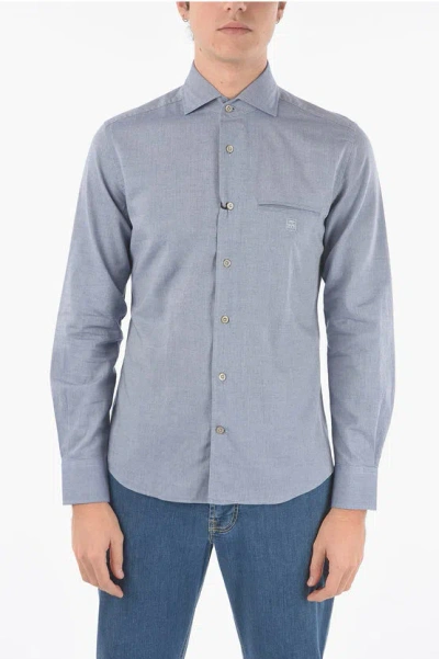 Corneliani Classic-collar Cotton Overshirt In 蓝色