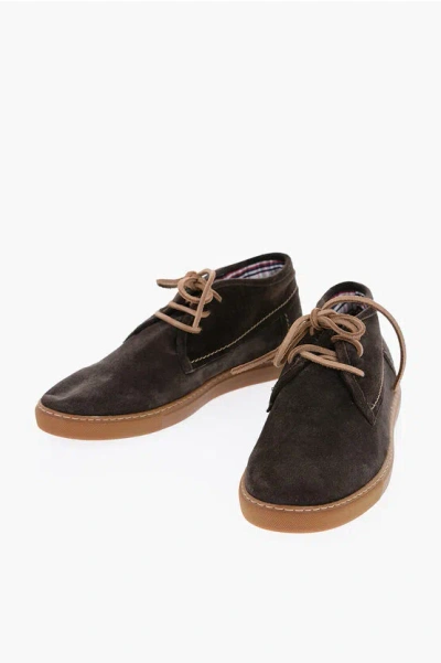 Corneliani Id Solid Color Suede Desert Boots In Brown