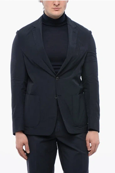 Corneliani Id Solid Color Unlined 2-button Blazer With Patch Pockets In Black