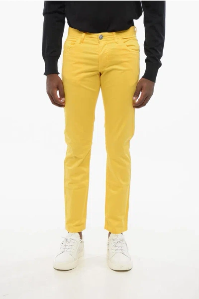 Corneliani Id Stretch Cotton 5-pocket Trousers In Yellow