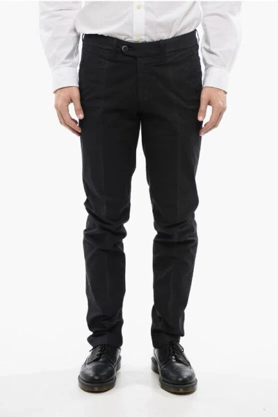 Corneliani Id Stretch Cotton Chinos Pants With Belt Loops In Black