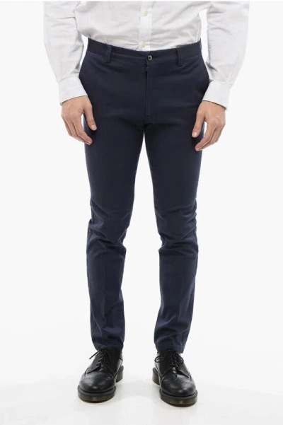 Corneliani Id Stretch Cotton Chinos Pants With Belt Loops In Blue