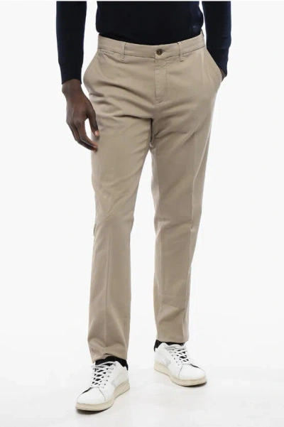 Corneliani Id Stretch Cotton Chinos Pants With Belt Loops In Neutral