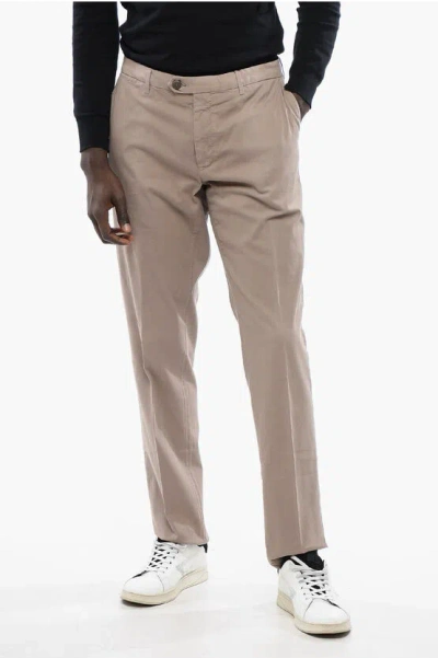 Corneliani Id Stretch Cotton Chinos Pants With Belt Loops In Brown