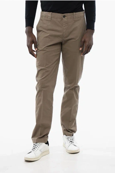 Corneliani Id Stretch Cotton Chinos Pants With Belt Loops In Brown
