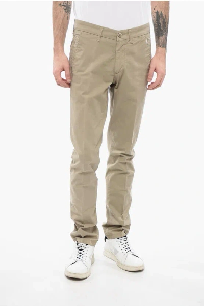 Corneliani Id Stretch Cotton Chinos Pants With Belt Loops In Brown