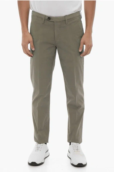 Corneliani Id Stretch Cotton Chinos Pants With Belt Loops In Green
