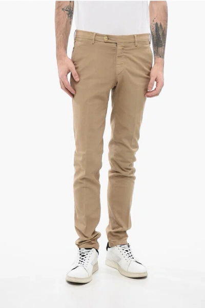 Corneliani Id Stretch Cotton Chinos Pants With Belt Loops In Brown