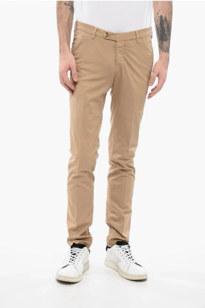 Corneliani Id Stretch Cotton Chinos Pants With Belt Loops In Brown