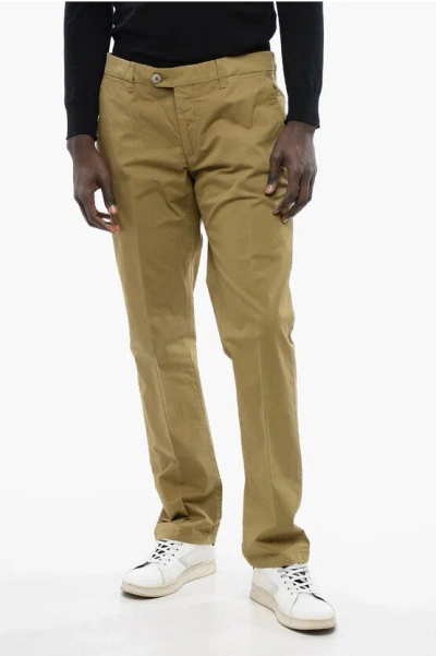 Corneliani Id Stretch Cotton Chinos Pants With Blet Loops In Brown