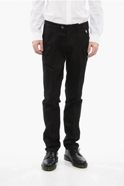Corneliani Id Stretch Cotton Chinos Pants With Flap Back Pockets In Black