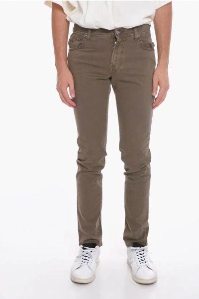 Corneliani Id Stretch Cotton Pants With 5 Pockets In Brown