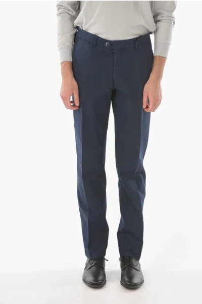 Corneliani Id Stretched Cotton Chino Trousers With 5 Pockets In Blue