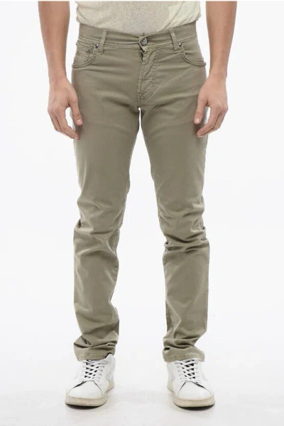 Corneliani Id Stretchy Cotton 5-pocket Pants With Embroidered Logo 17cm In Gray