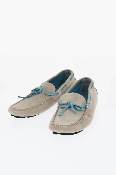 Corneliani Id Suede Boat Deck Shoes With Contrasting Detail