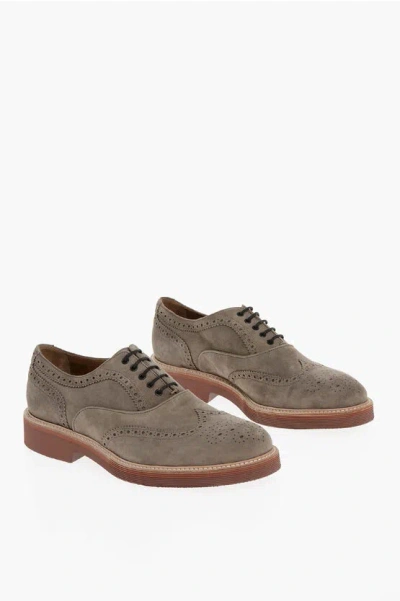 Corneliani Id Suede Full Brogues Oxford Shoes With Vibram Sole