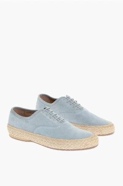 Corneliani Id Suede Low-top Sneakers With Raffia Trim