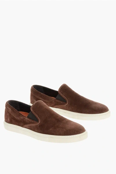 Corneliani Id Suede Slip On Sneakers With Contrasting Sole