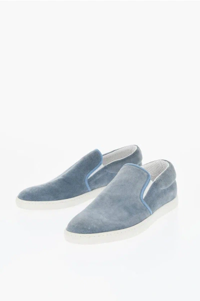 Corneliani Id Suede Slip On Sneakers With Contrasting Sole In Blue