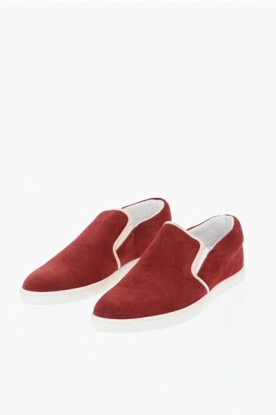 Corneliani Id Suede Slip On Sneakers With Contrasting Sole