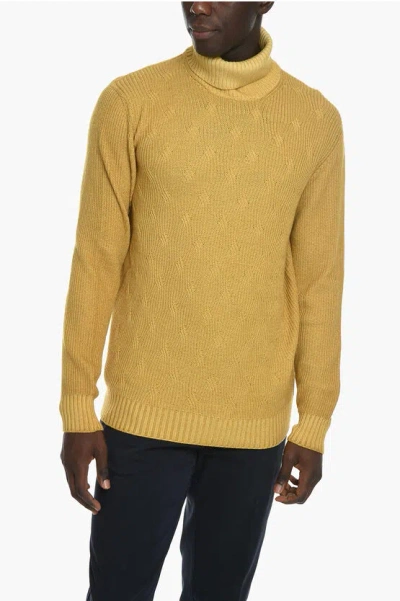 Corneliani Id Turtleneck Aran Virgin Wool Pullover In Yellow