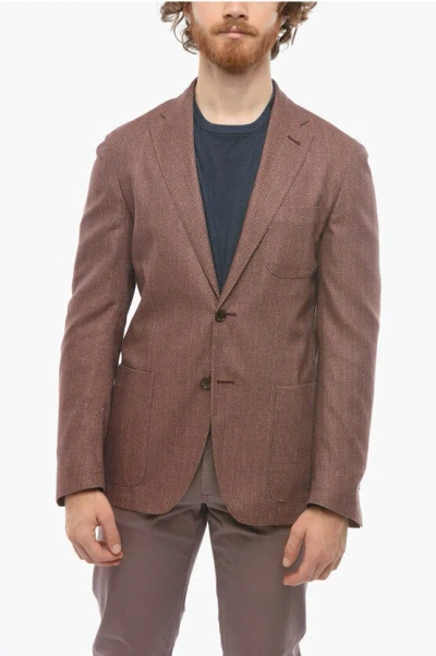 Corneliani Id Unlined Identity Herringbone Silk Blazer In Burgundy