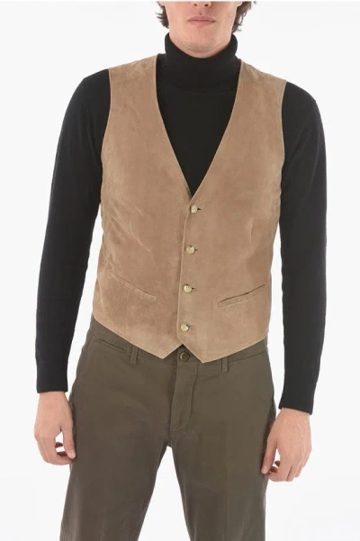 Corneliani Id V-neck Suede Vest In Neutral