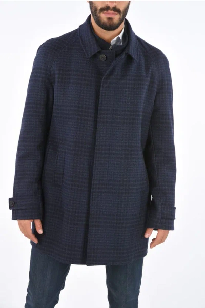 Corneliani Id Vichy Virgin Wool Outdoor Padded Coat In Blue
