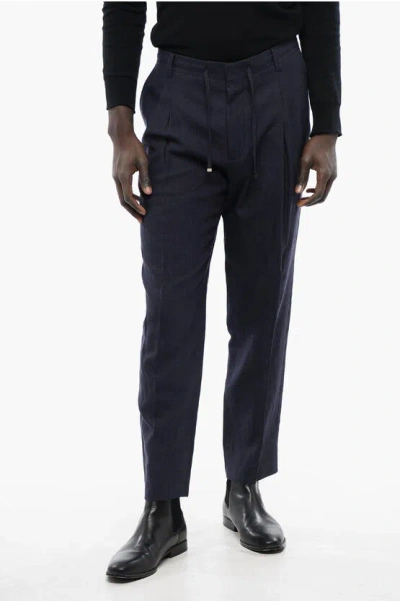 Corneliani Id Virgin Wool And Linen Double Pleat Pants In Blue