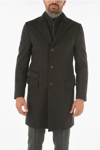 Corneliani Id Virgin Wool Identity Chesterfield Coat With Removable Che In Black