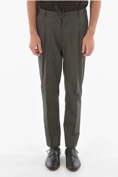Corneliani Id Wool And Cotton Double Pleated Pants In Gray