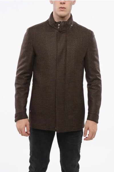 Corneliani Id Wool Coat With Hidded Hood In Brown