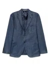 Corneliani Indigo Blue Linen Blended Single Breasted Blazer In Blue