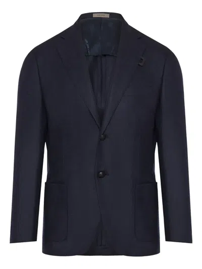 Corneliani Jack Two-buttons Herringbone Blazer In Blue