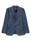Corneliani Indigo Blue Linen Blended Single Breasted Blazer In Blue
