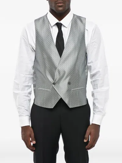 Corneliani Jacquard Double-breasted Waistcoat In Gray