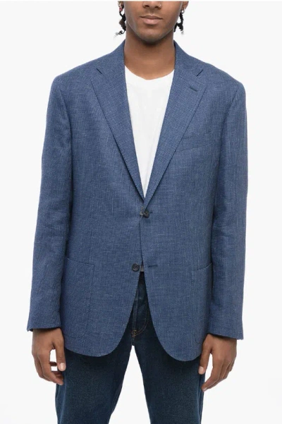 Corneliani Jacquard Flax Blend Half-lined Blazer In Blue