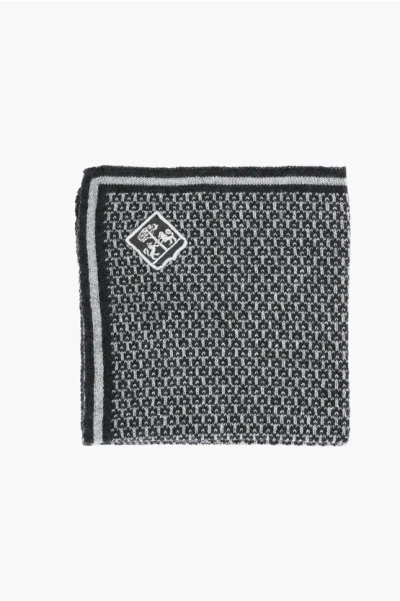 Corneliani Jacquard Motif Silk And Cashmere Pocket Square In Black