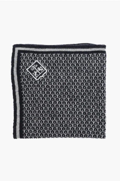 Corneliani Jacquard Motif Silk And Cashmere Pocket Square In Blue