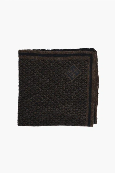 Corneliani Jacquard Motif Silk And Cashmere Pocket Square In Brown