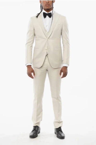 Corneliani Jacquard Silk Blend Cerimonia Academy 3-piece Suit In Neutral