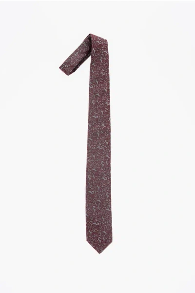 Corneliani Jacquard Silk Tie In Brown
