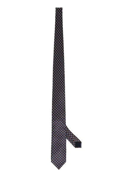 Corneliani Jacquard Silk Tie In Brown