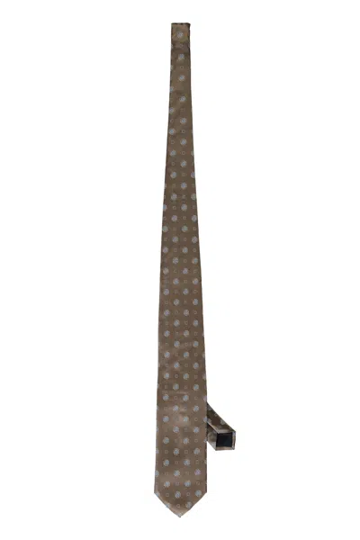 Corneliani Jacquard Silk Tie In Khaki