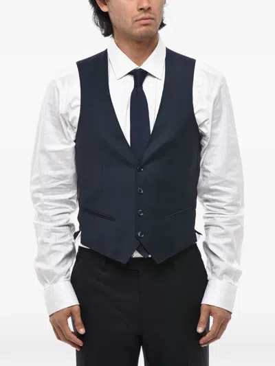 Corneliani Jacquard Virgin Wool Waistcoat In Blue
